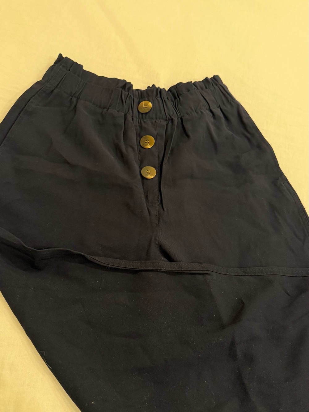 Women’s Navy Elastic-Waist Pants with Button Front